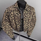 Riolio American Retro Leopard Print Jacket Men's Korean Style Style High-end Handsome Short Jacket Trendy High Street Style Denim Top