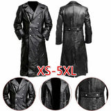 Riolio MEN'S GERMAN CLASSIC WW2 MILITARY UNIFORM OFFICER BLACK REAL LEATHER TRENCH COAT