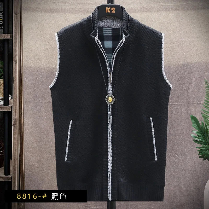 Riolio Atutumn and Winter New Men's Sweater Cardigan Knitting Vest Dailywear Warmth Thickened Zipper Jacket Waistcoat Male Streetwear