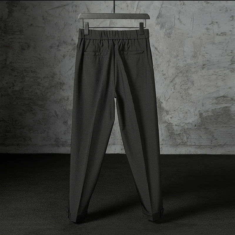 Riolio New Japanese Retro Velcro Male Suit Pants Light Luxury Straight Draped Business Casual Pants Premium Slim Elegant Ninth Trousers