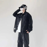 Riolio Blue Black Denim Jacket Men Fashion Retro Pocket Denim Jacket Men Streetwear Hip-hop Loose Bomber Jacket Mens Vintage Jackets