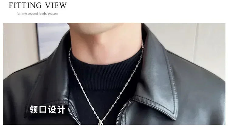 Riolio Windproof Stand Collar Zipper Cardigan Leather Jacket Motorcycle Leather Coat PU Leather Business Leather Jackets Men's Fashion