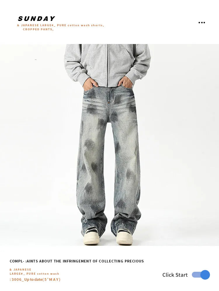 Riolio Jeans Men's New Denim Pants wash jeans New Fashion High Quality Washed Male Jeans Loose Wide Leg Trousers Straight Casual jean