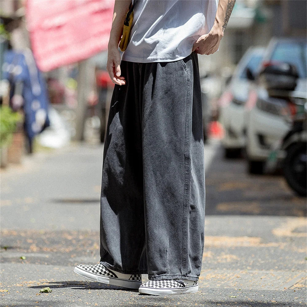 Riolio Men Jeans Wide Leg Denim Cargo jean pants Loose Straight Baggy Men's Jeans hip hop Streetwear Skateboard Neutral denim Trousers