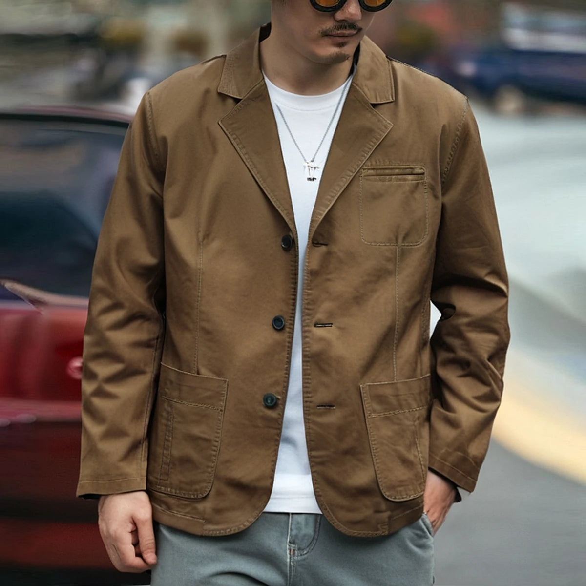 Riolio American Retro Casual Men's Cotton Suit Jaet Anti-Wrinkle Turn-down Collar Commute Faionable Urban Sle Spring Autumn