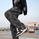 Riolio Blue Black Plaid Jeans Men Retro Casual Wide-leg Jeans Mens Streetwear Loose Hip-hop Straight Denim Trousers Men Vintage Jeans