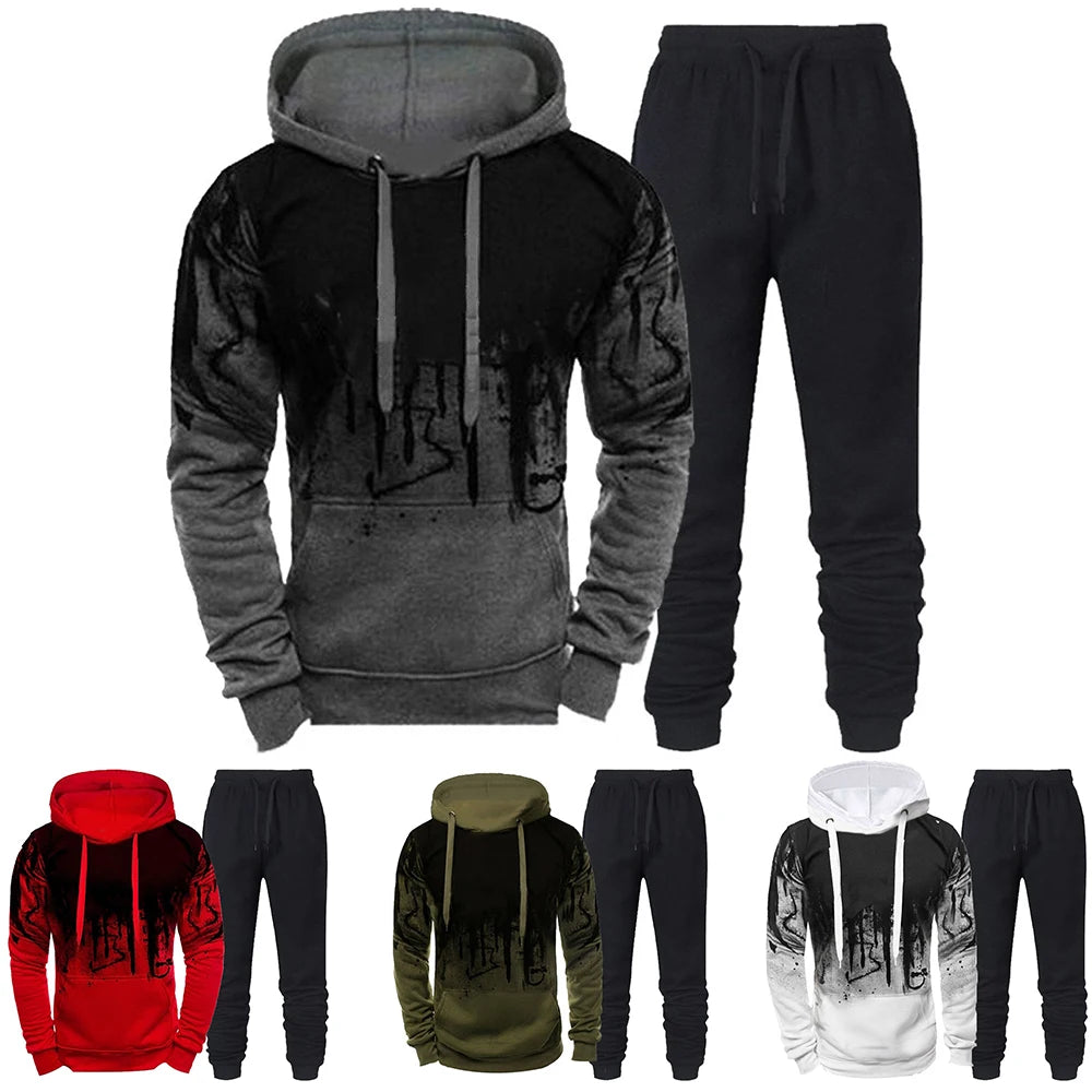 Riolio Autumn Winter Trending Tracksuits Men Camouflage Hoodie + Pant 2 Piece Set Sports Wear 3d Ink Jogging Suits