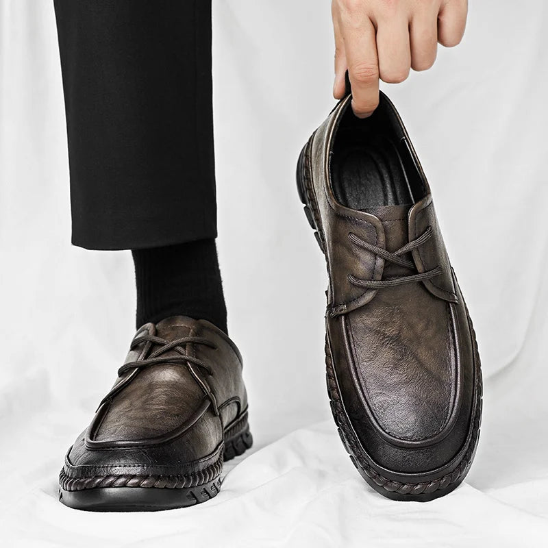 Riolio  Brown Suede Derby Shoes Men's Thick Sole Lace-Up Casual Blue Suede Leather Dress Shoes Office High Quality Leather Shoes