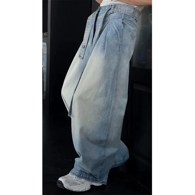 Riolio Mens Loose Fit Washed Wide Leg Jeans man baggy Floor Dragging Casual Streetwear Denim Pants  Trending Fashion High Quality