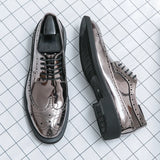 Riolio Casual Leather Shoes Men superstar Brogues formal leather shoes oxford gold shoes lace-up hombres silver large size 46