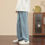 Riolio New Korean Fashion Men's Casual Ankle-Length Jeans Classic Man Straight Denim Wide-leg Pants Light Blue Grey Black 3XL