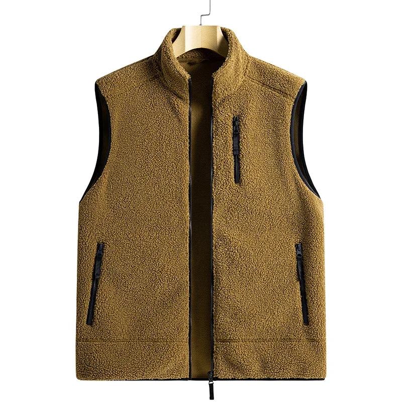 Riolio Outdoor Sleeveless Coats Vests Male Warm Cotton Waistcoat Autumn Jackets Thick Vests Man Classic  Lamb Cashmere Men Fleece Vest