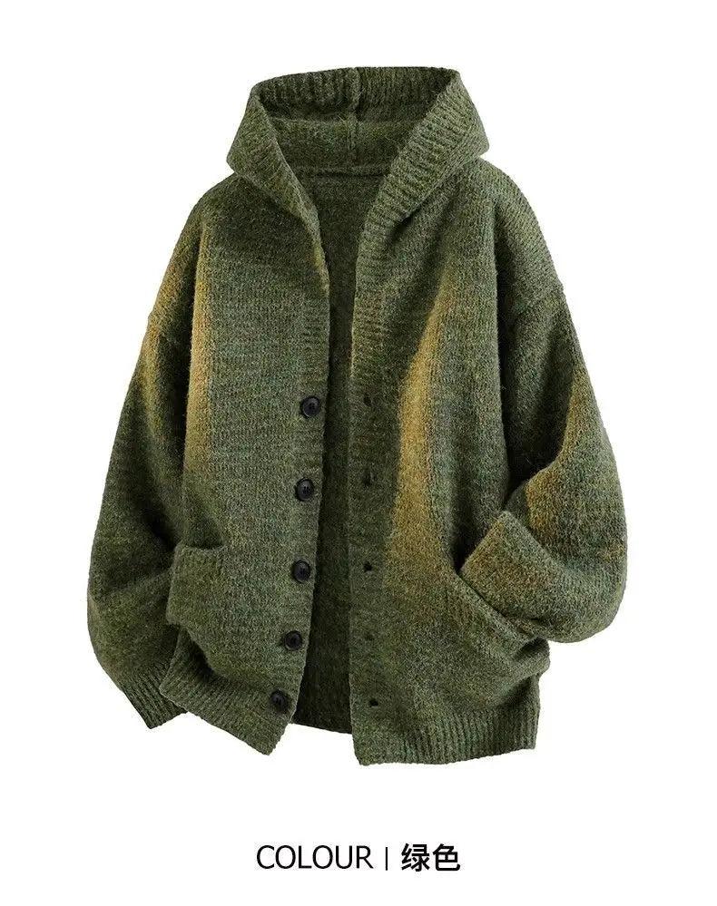Riolio American-style autumn/winter streetwear unisex trendy hooded knit sweaters for couples with loose-fit retro Harajuku casual tops