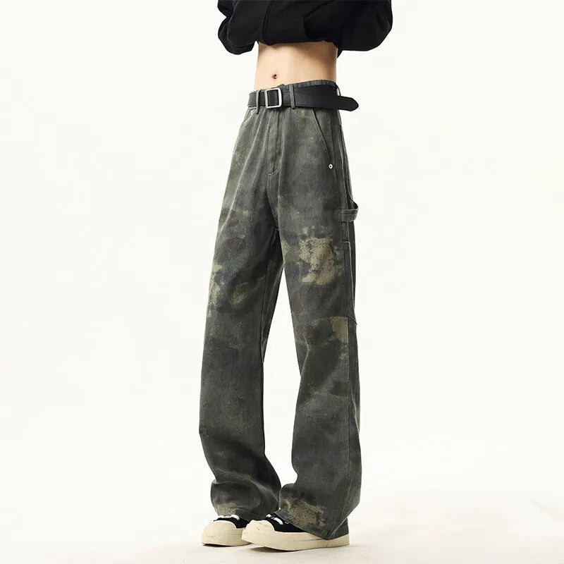 Riolio High quality Jeans Leopard Personality design Pockets Jeans Male American Style High Street Denim Pants Classic Denim Trousers