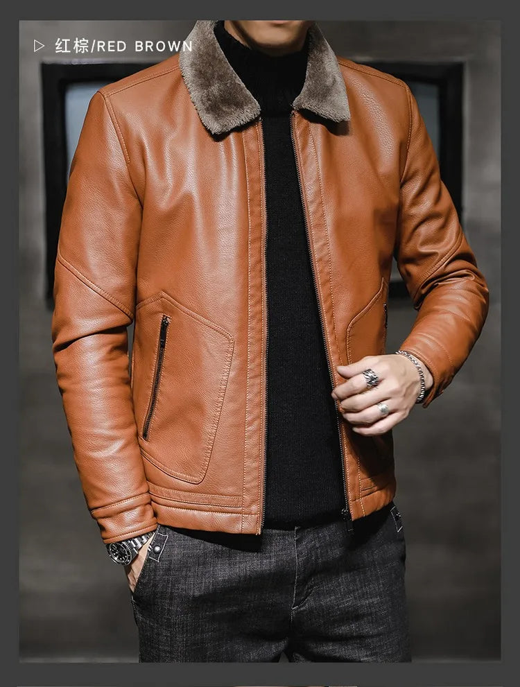 Riolio Casual Punk Rock Thick Leather Coats Slim Windproof Blazer Stand Collar Outwear Men's Pu Leather Jacket Zipper Motorcycle Jacket