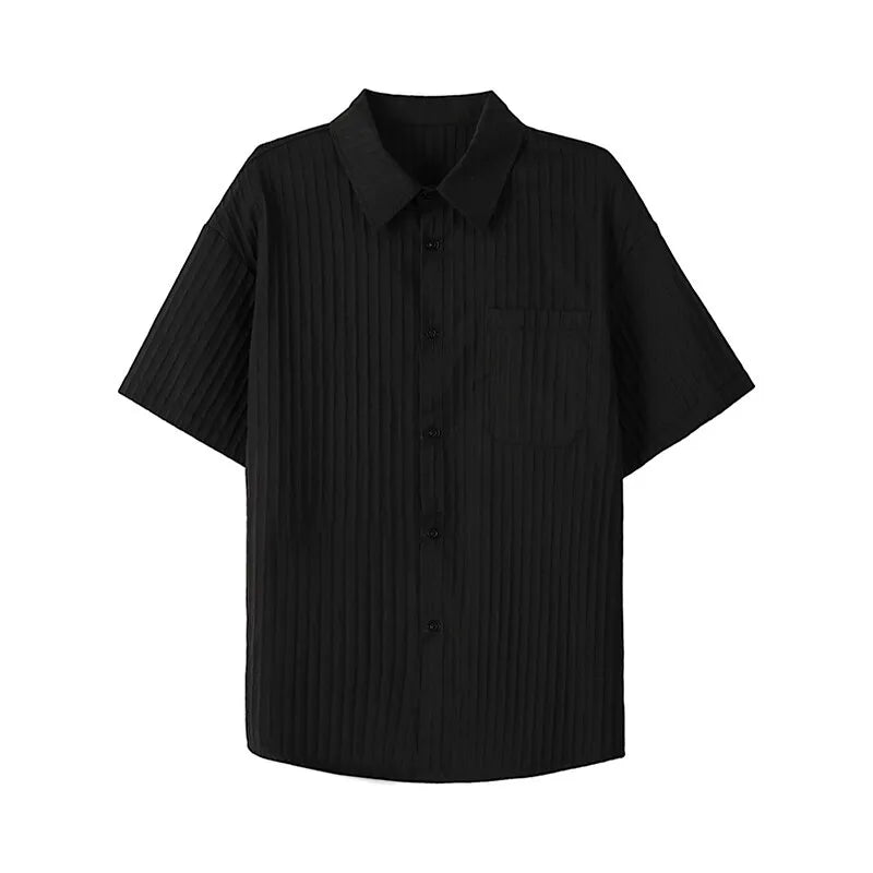 Riolio Summer Short Sleeved Shirt Men Black White Casual Shirts Men Streetwear Loose Pleated Shirts Man Fashion Shirt Large Size 5XL