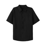 Riolio Summer Short Sleeved Shirt Men Black White Casual Shirts Men Streetwear Loose Pleated Shirts Man Fashion Shirt Large Size 5XL