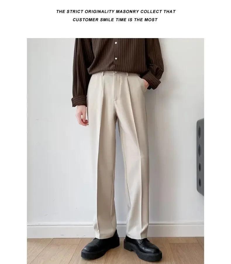 Riolio New Men White Straight Pants Fashion Korean Loose Suit Trousers Casual Draped Baggy White Wide Pant Male Streetwear