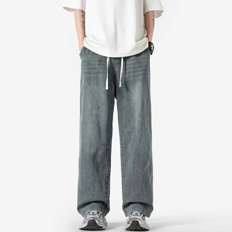 Riolio Summer Baggy Jeans Men Fashion Casual Straight Jeans Men Streetwear Hip-hop Loose Drawstring Vintage Jeans Mens Denim Trousers