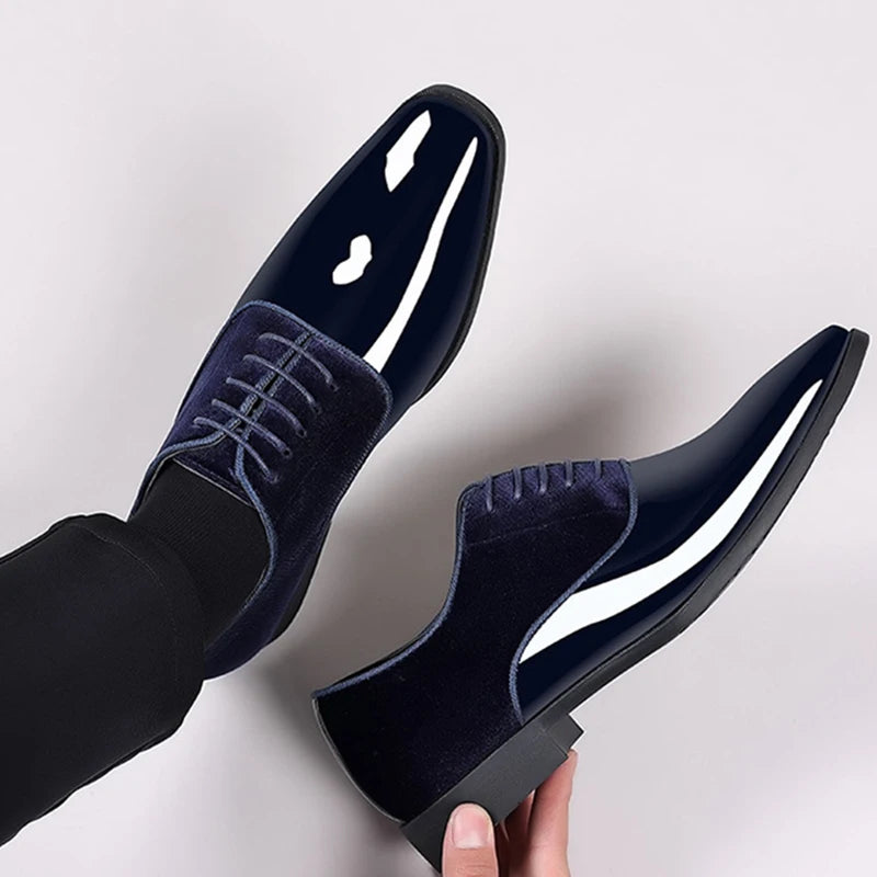 Riolio Classic PU Patent Leather Shoes for Men Casual Business Shoes Lace Up Formal Office Work Shoes for Male Party Wedding Oxfords