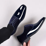 Riolio Classic PU Patent Leather Shoes for Men Casual Business Shoes Lace Up Formal Office Work Shoes for Male Party Wedding Oxfords
