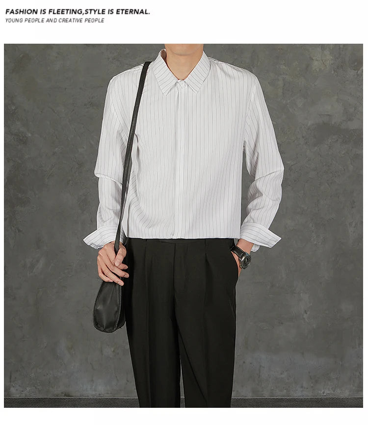 Riolio  New Naples Business Men Shirts Light Luxury Textured Lapel Striped Long Sleeve Cardigan Leisure Premium Commuter Blouse S-4XL