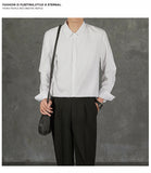 Riolio  New Naples Business Men Shirts Light Luxury Textured Lapel Striped Long Sleeve Cardigan Leisure Premium Commuter Blouse S-4XL