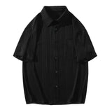 Riolio Summer Short Sleeved Shirt Men Black White Casual Shirt Men Streetwear Korean Loose Pleated Shirt Mens Ice Silk Shirts 4XL