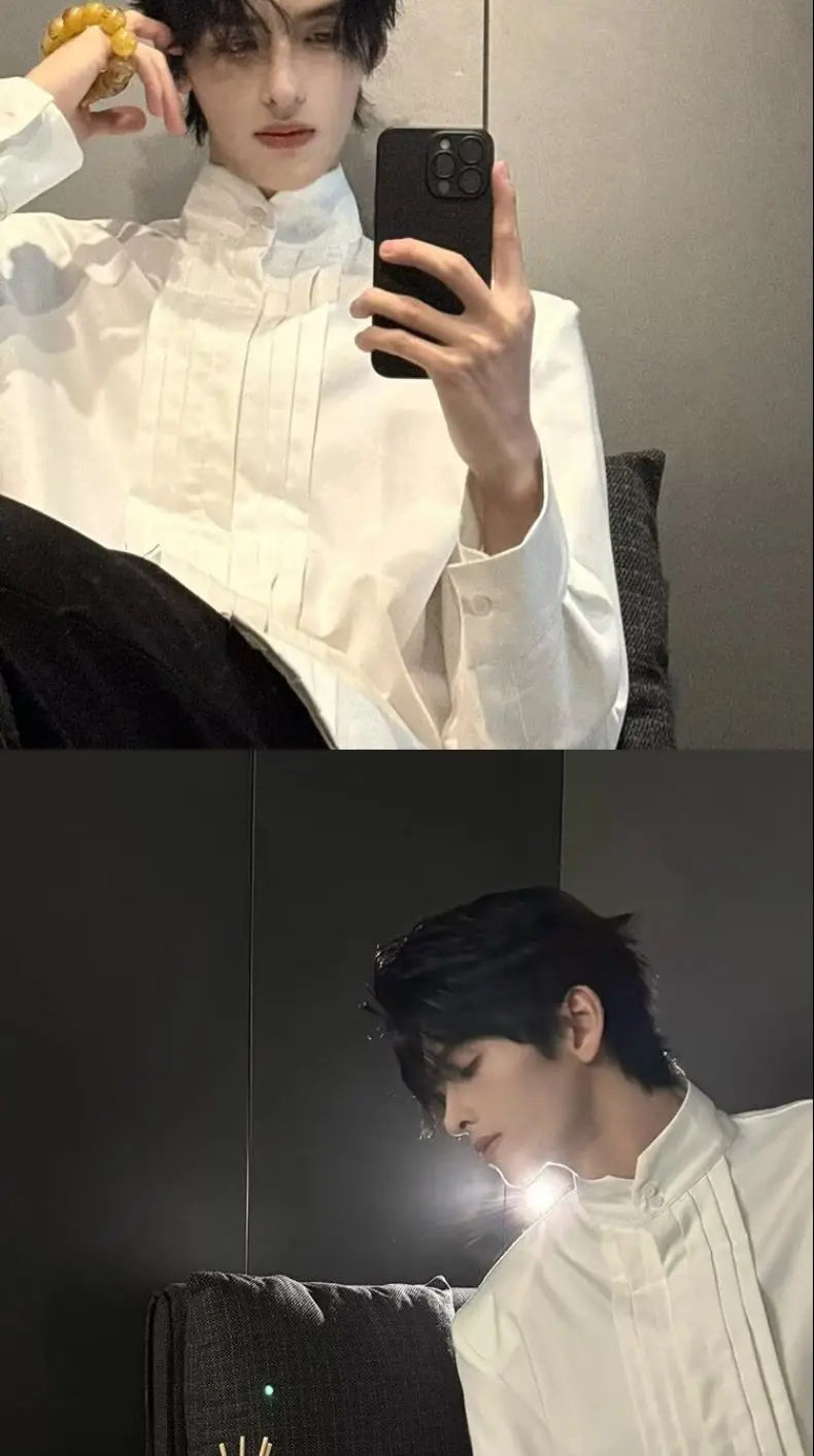 Riolio Spring New Niche Shirt Deconstructed Stand Collar Long-sleeved Shirt Men's Mature Elegant Youth Design Feel Loose Casual Blouse