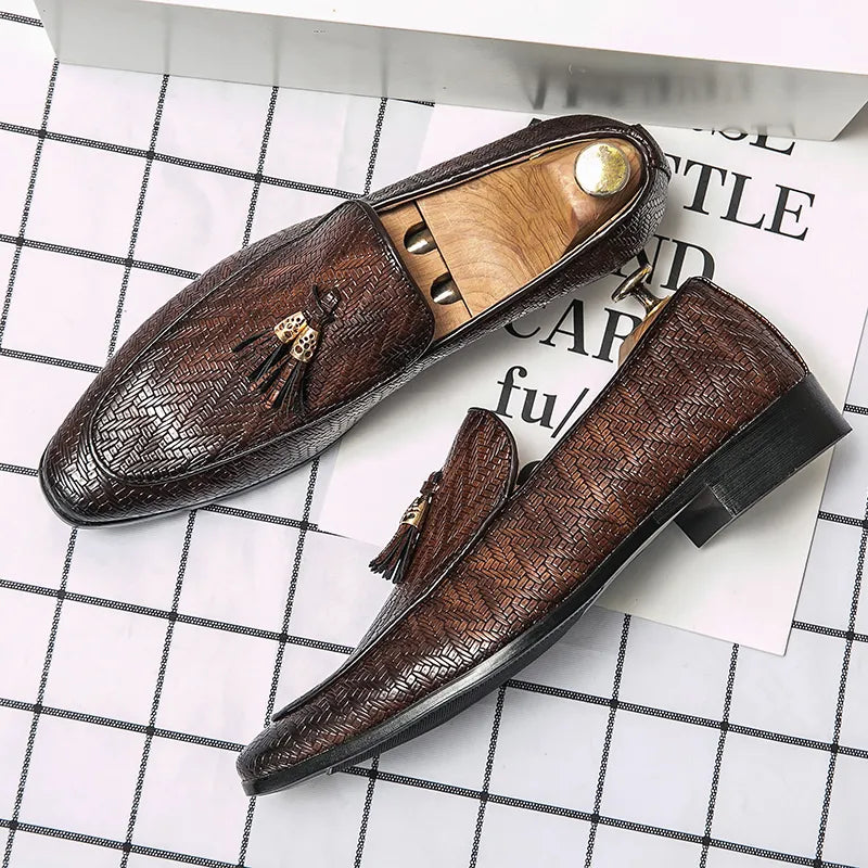Riolio Tassel Plaid Men New Loafers Weaving Comfortable Soft Mens Leisure Leather Shoes Fashion Sapato Masculino Large Size 38-45
