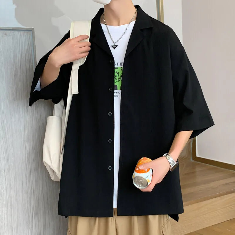 Riolio Summer Short Sleeved Shirt Men Fashion Casual Shirt Men Streetwear Korean Loose Ice Silk White Shirt Mens Large Size 5XL