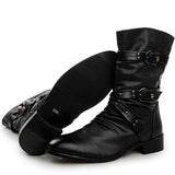 Riolio Men's Leather Boots High Quality Biker Boots Black Punk Rock Shoes Men's Women's Tall Boots Size 38--48