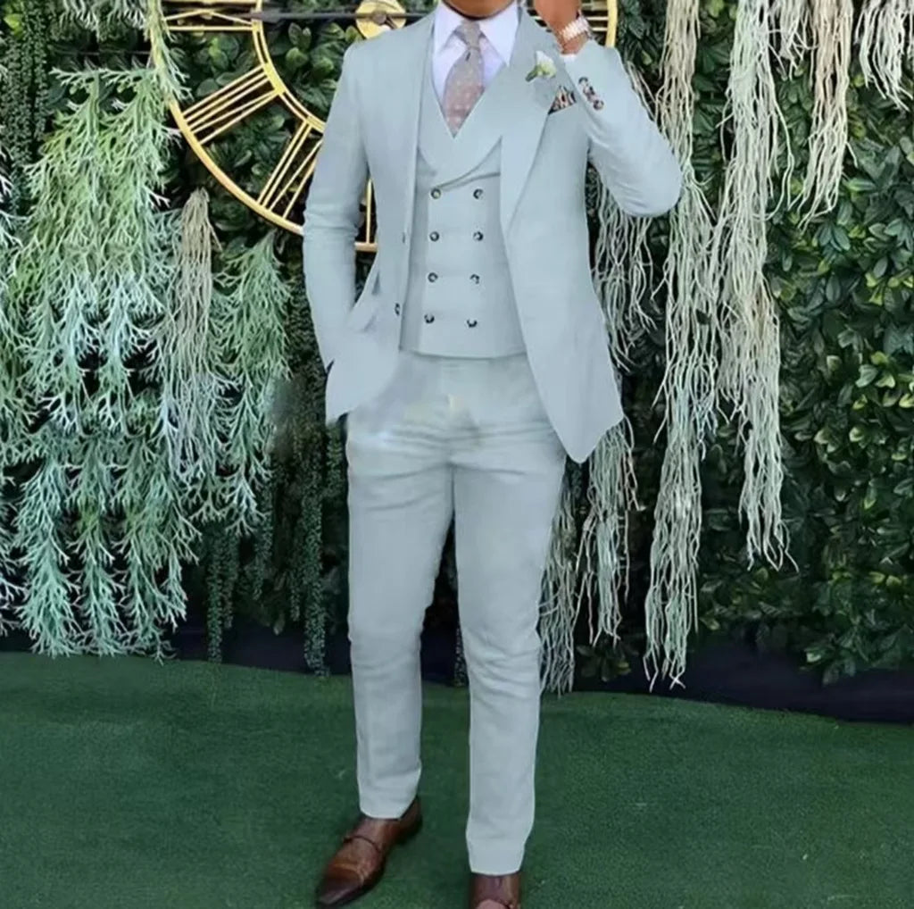 Riolio prom outfits for guys Men's Slim-fit Three-piece Suit,Three-piece Set of Vest, Blazer and Trousers, Ideal for Weddings, Business and Formal Occasions