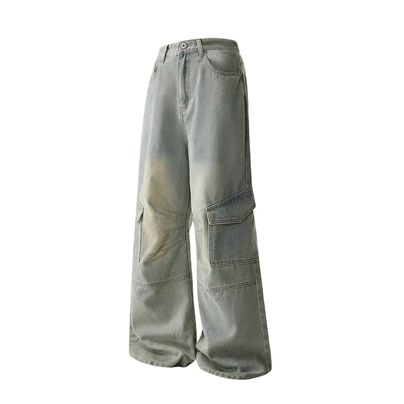 Riolio Men's Baggy Denim Trousers New Streetwear Wide Leg Loose Denim Pants Fashion Distressed Straight Pants