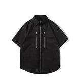 Riolio Summer Short Sleeved Shirt Men Blue Black Casual Shirt Man Streetwear Korean Loose Zipper Shirt Mens Fashion Shirts M-3XL
