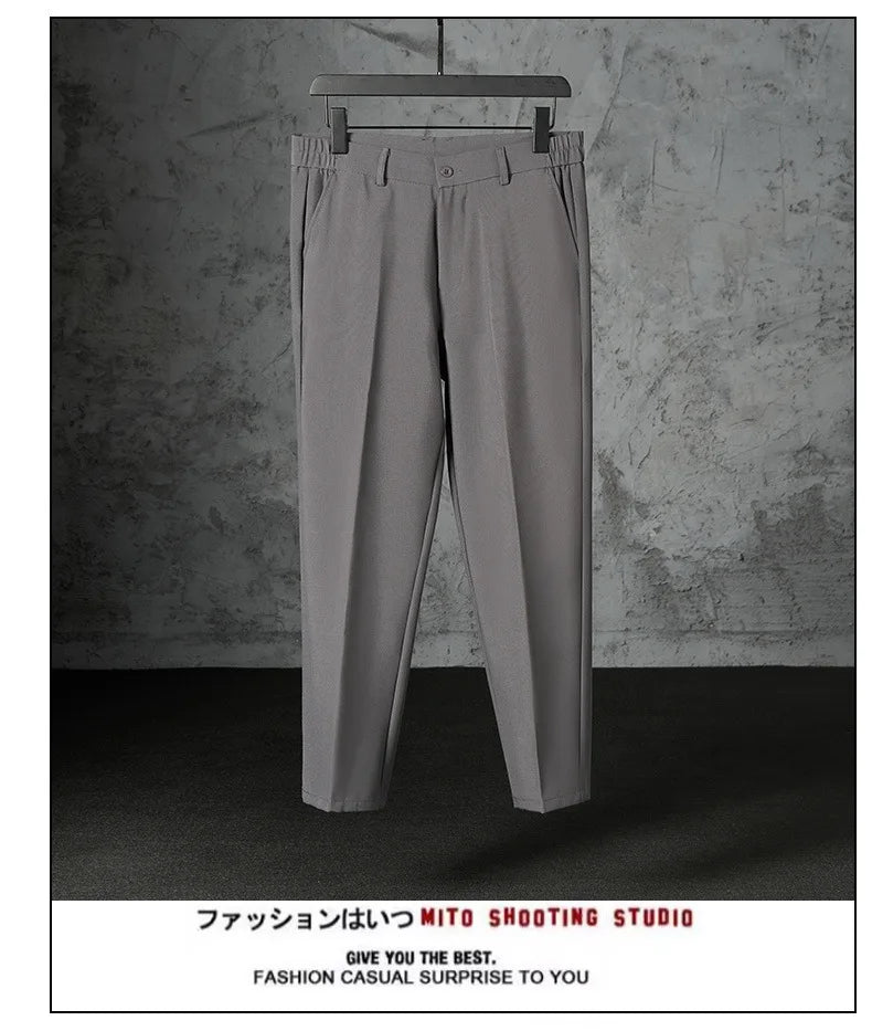 Riolio New Fashion Male Suit Pants Light Luxury Draped Cropped Button-down Business Casual Pants Premium Slim-fit Elegant Dress Trouser