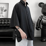 Riolio Summer Short Sleeved Shirt Men Oversized Black White Shirt Men Streetwear Korean Loose Ice Silk Shirts Mens Casual Shirt M-3XL