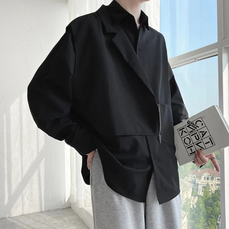 Riolio Design Shirts Men Japanese Patchwork Long Sleeve All-match Stylish Handsome Hip Hop Streetwear Korean Fashion Gentle Male Unisex