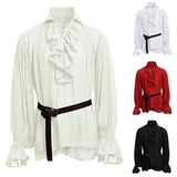 Riolio Medieval Viking Halloween Costumes Autumn Casual Shirts Steampunk Cosplay Bandage Long Sleeve Ruffled Shirt Gothic Blouse Tops