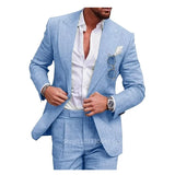 Riolio Light Blue/Beige Linen Wedding Men Suit Casual Single Breasted Slim Fit Blazer Pants High Quality Summer 2 Piece Costume Homme