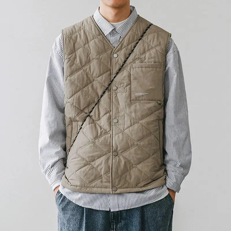 Riolio Cotton-layered Fashionable Vest Men with Autumn Winter Simple Casual Light Heated Inner Vest Cardigan Work Vest Top Aesthetic