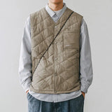 Riolio Cotton-layered Fashionable Vest Men with Autumn Winter Simple Casual Light Heated Inner Vest Cardigan Work Vest Top Aesthetic