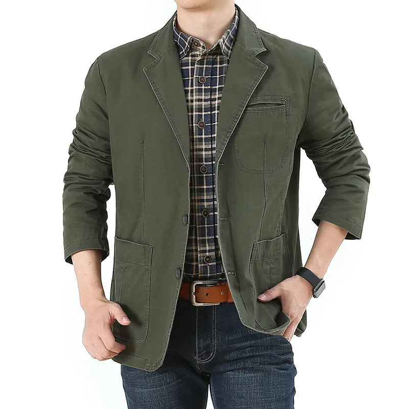 Riolio Men's Business Jackets for Suits Autumn Men's Casual Denim Jackets Executive Jackets Men's Pure Cotton Washed Denim Jackets