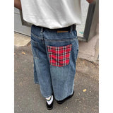 Riolio Y2k Baggy Vintage Blue Jorts Men's High Waist American Streetwear Wide Leg Knee Length Jeans Casual Loose Summer Denim Shorts