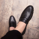 Riolio Luxury Brand Penny Loafers men Casual shoes Slip on Leather Dress shoes big size 38-46 Brogue Carving loafer Driving party