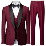 Riolio 3 Pieces Set Men's Business Blazers Coat / Male Slim Fit Color Matching Collar Suit Tuxedo Leisure Jacket Pants Vest Wedding