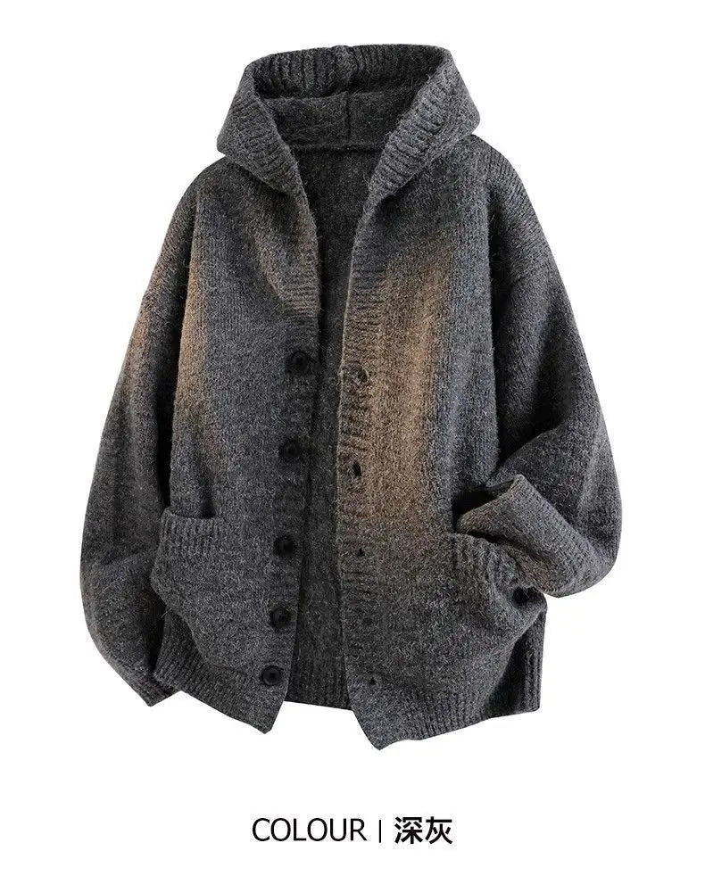 Riolio American-style autumn/winter streetwear unisex trendy hooded knit sweaters for couples with loose-fit retro Harajuku casual tops