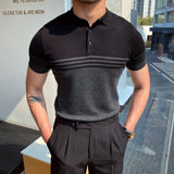 Riolio Spring Summer Knit Polo Shirt Men Casual Turn-down Collar Button Fashion Striped Solid Slim Tops Newest Ice Silk Cotton Knitwear