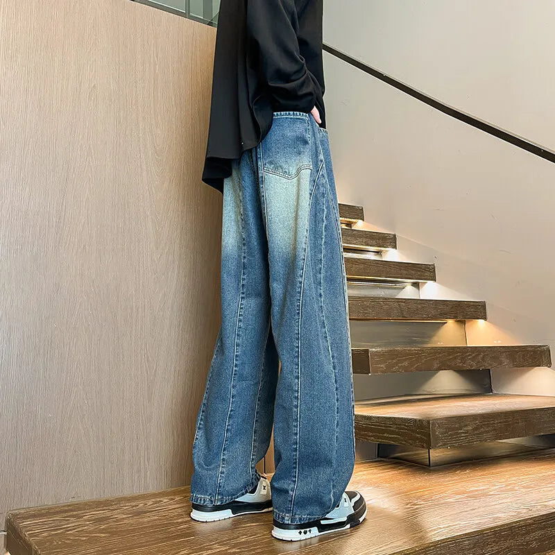 Riolio New Big boy Jeans for Men Streetwear Baggy Jeans Large size Patchwork Denim Leisure Simple Dime Pants Women Jeans Hot  jean