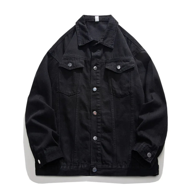 Riolio Spring Black Denim Jacket Men Fashion Retro Pocket Denim Jackets Men Streetwear Hip-hop Loose Bomber Jacket Mens Cowboy Coat
